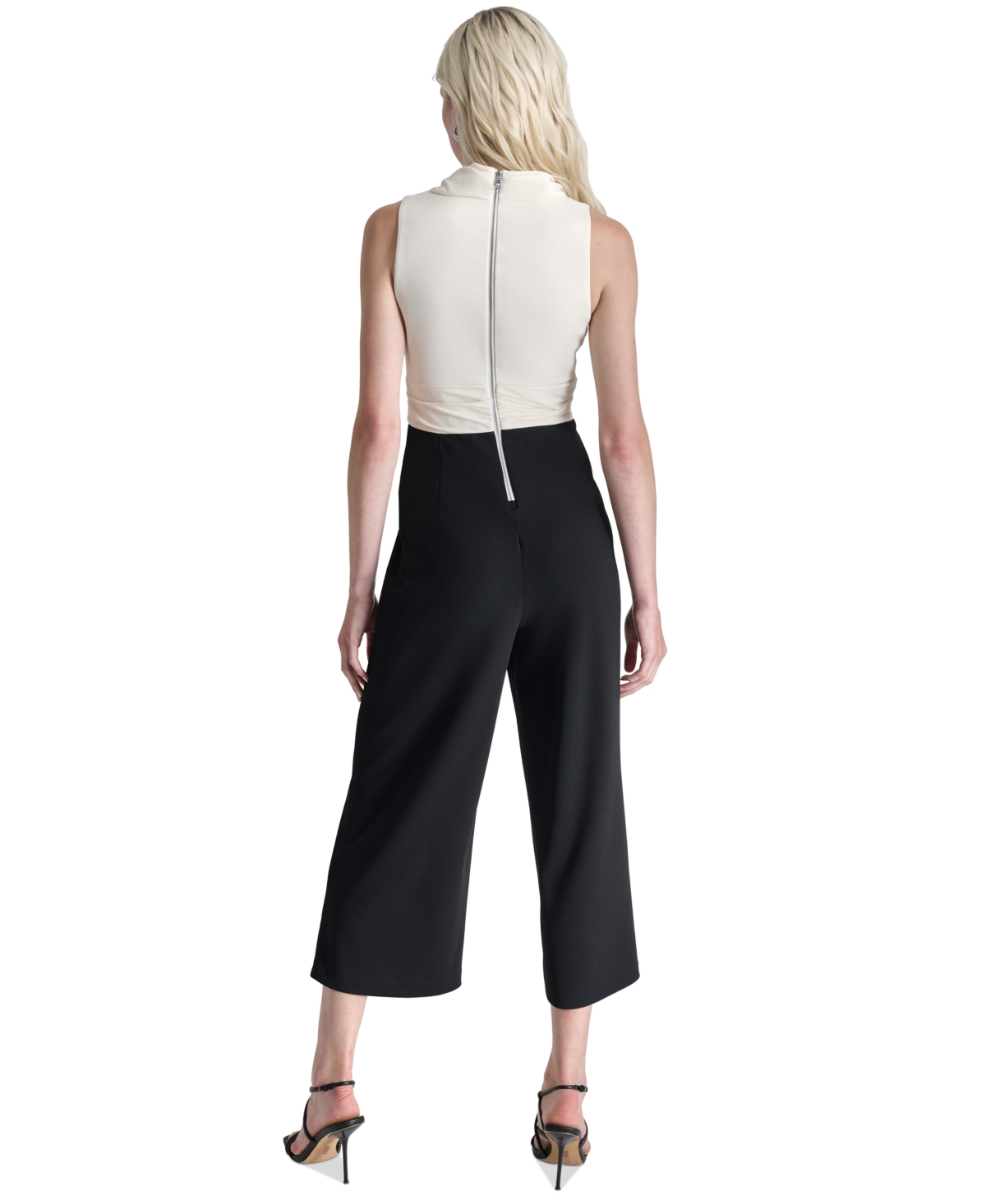 Dkny Women's Cowlneck Patch-Pocket Cropped Jumpsuit -Black