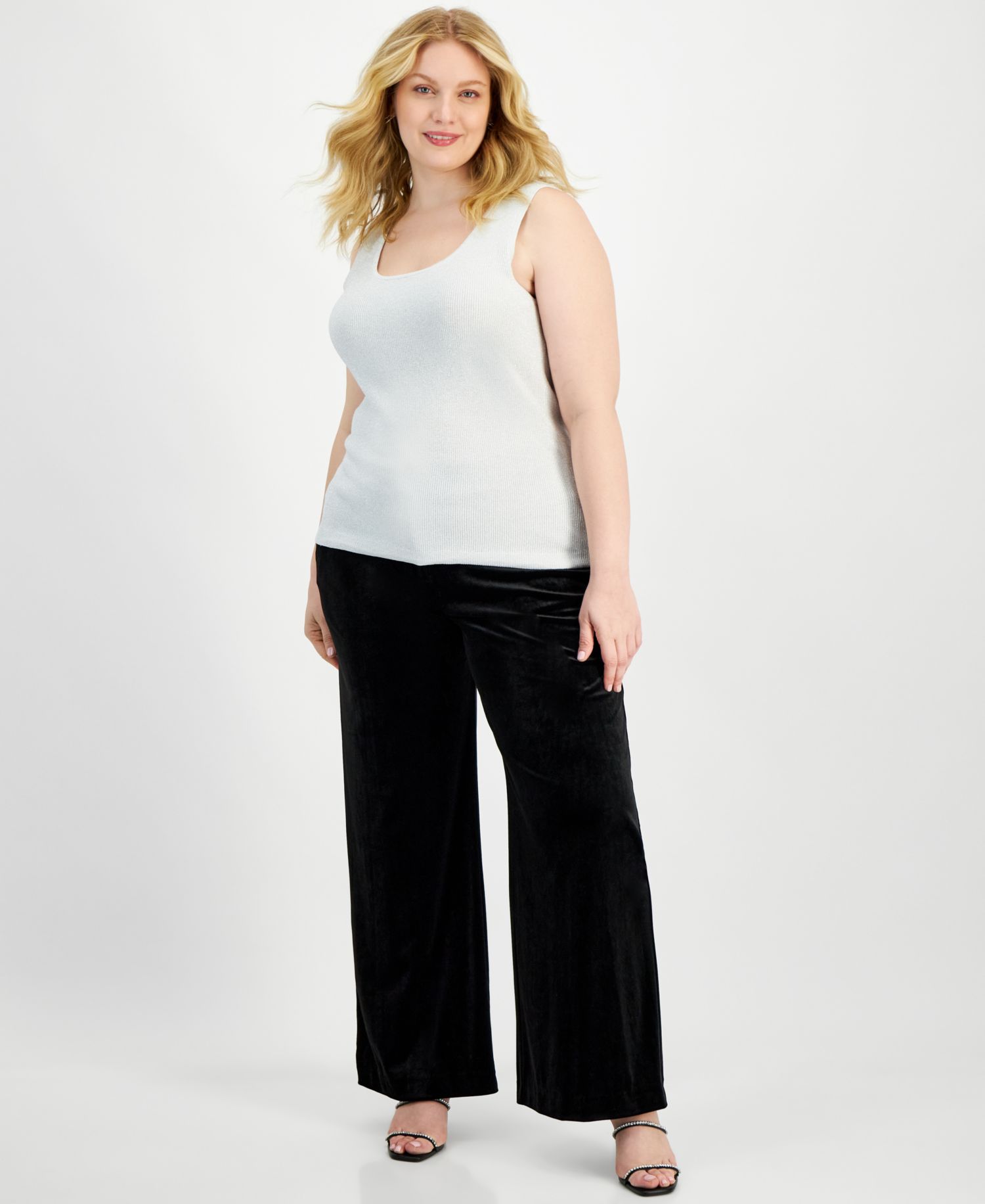 ASL Plus Size Metallic Rib-Knit Scoop-Neck Tank