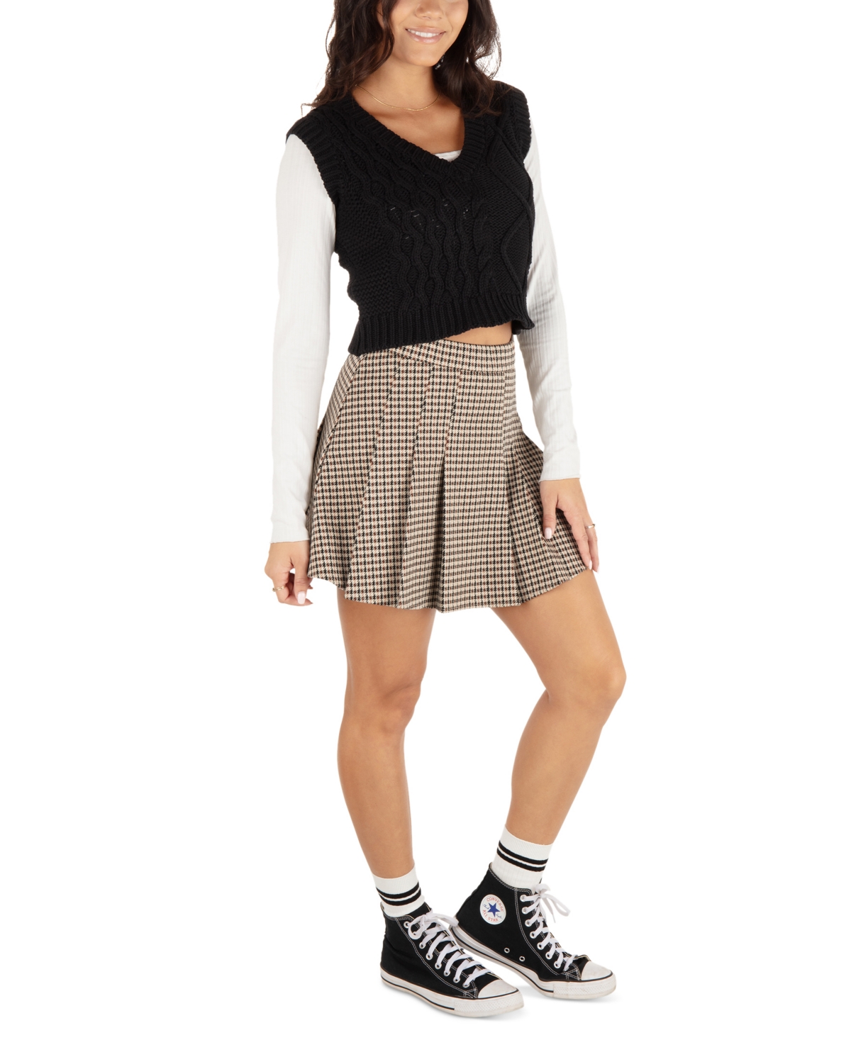 HURLEY JUNIORS' VEDA HOUNDSTOOTH MINI SKIRT 