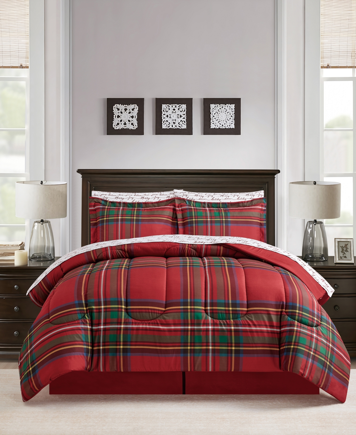 Sunham Holiday Script 8-pc. Comforter Set, Exclusively At Macy's In Red