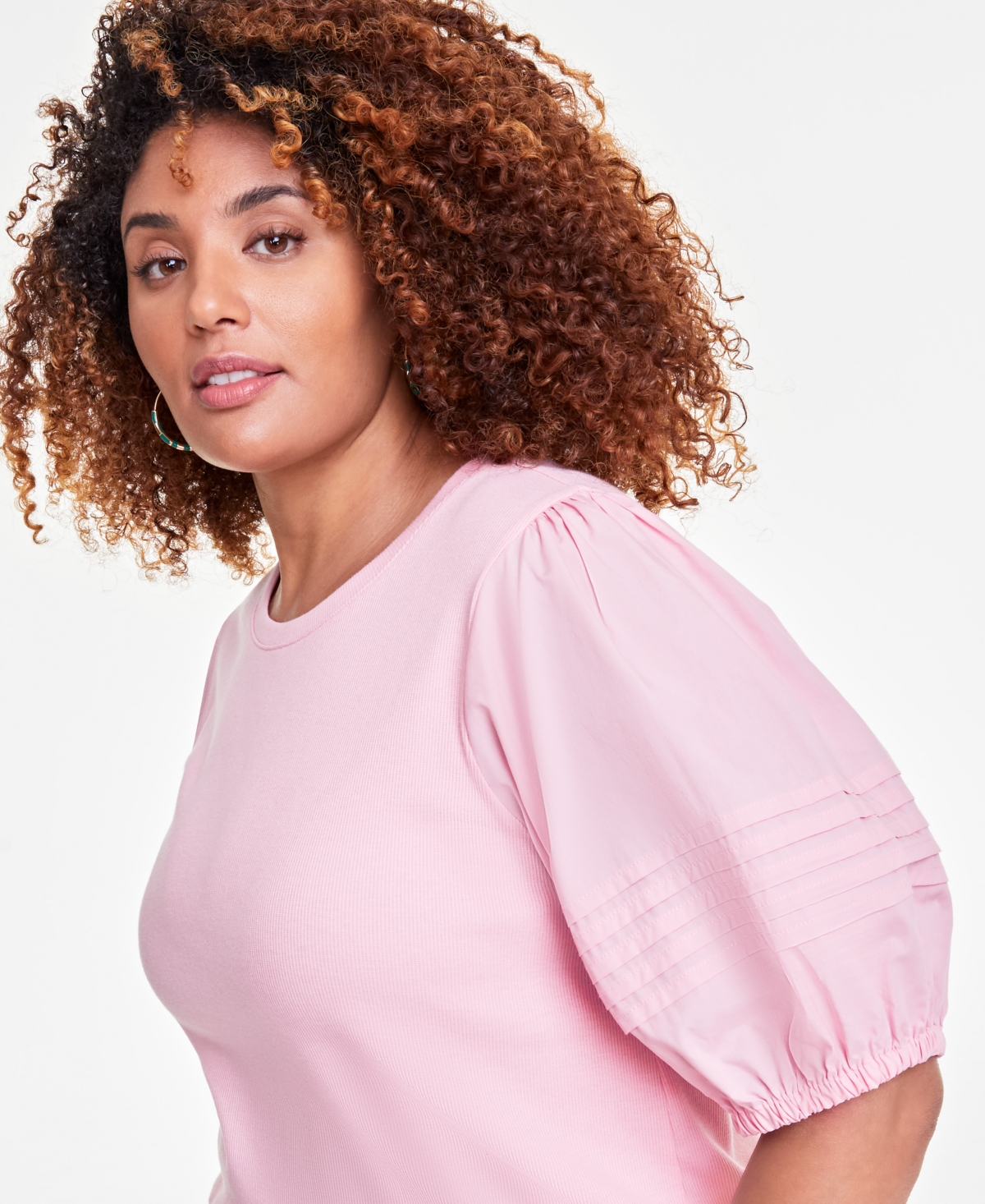 On 34th Trendy Plus Size Puff-Sleeve Knit Top, Created for Macy's