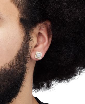 Men's Lab Grown Diamond Square Halo Cluster Stud Earrings (1/2 ct. t.w.) in 10k Gold