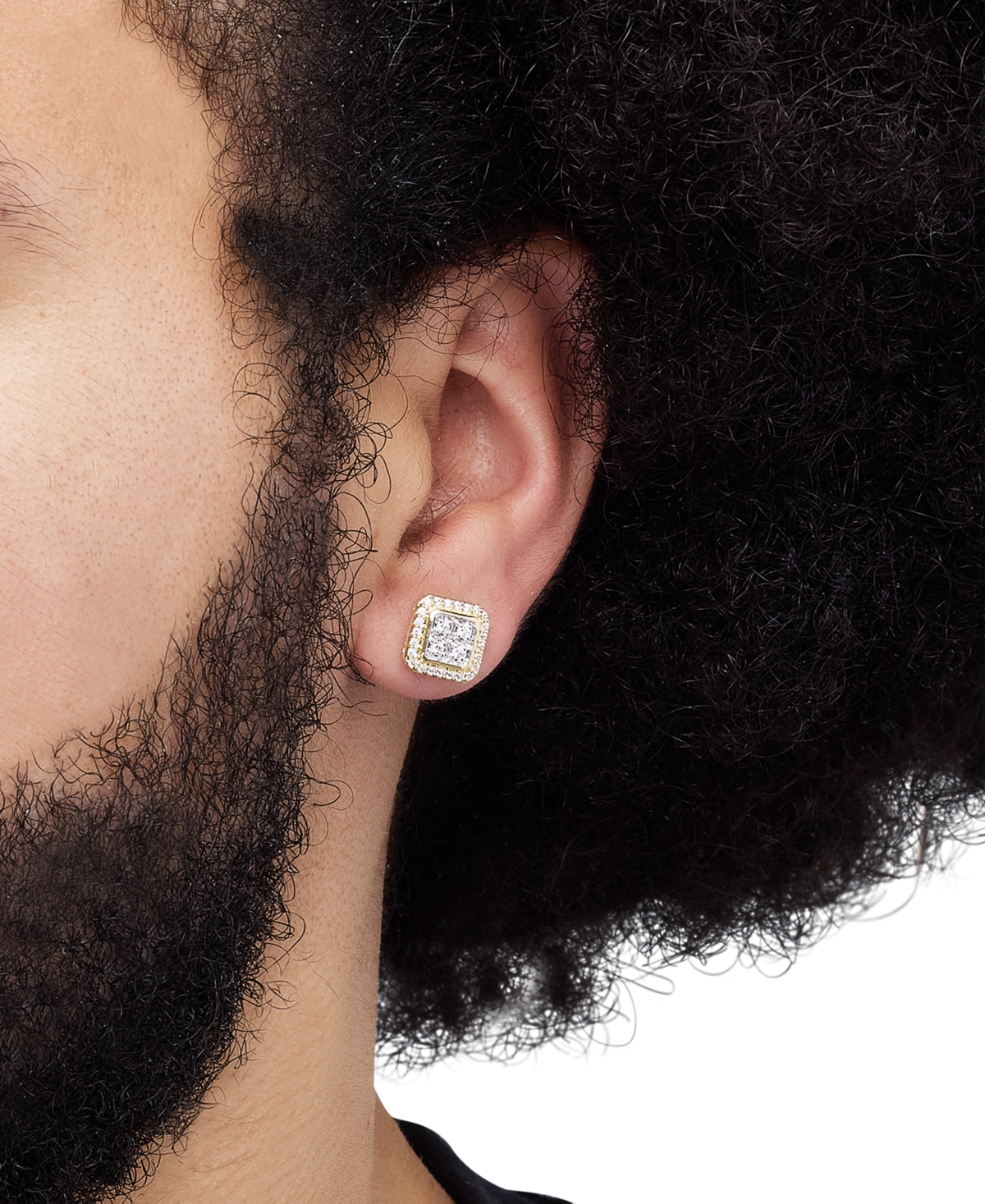Grown With Love Men's Lab Grown Diamond Square Halo Cluster Stud Earrings (1/2 Ct. T.w.) In 10k Gold In Gold