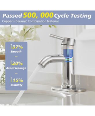 Bathroom Sink Faucets Chrome Single Handle Lavatory Basin Bath Tap Deck Mount 1 Hole Modern Commercial Vanity Faucet Brass Lead-Free, with Pop Up Drain