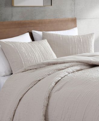 Serenity Wavy Lines Beige Embossed 3-Pc. Duvet Cover Set, King