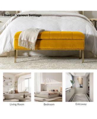 Upholstered Modern Flip Top Storage Bench with Metal Legs