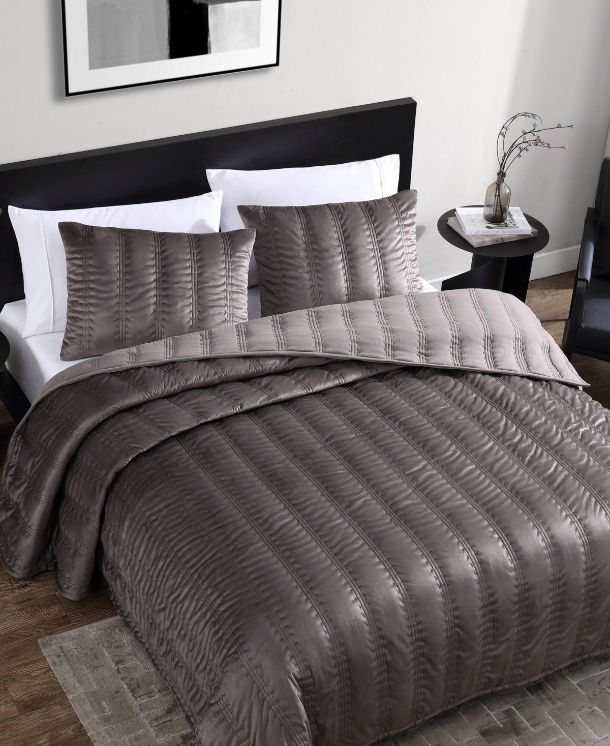 Vera Wang Closeout!  Linear Stitch Velvet 3-pc. Quilt Set, King In Multi
