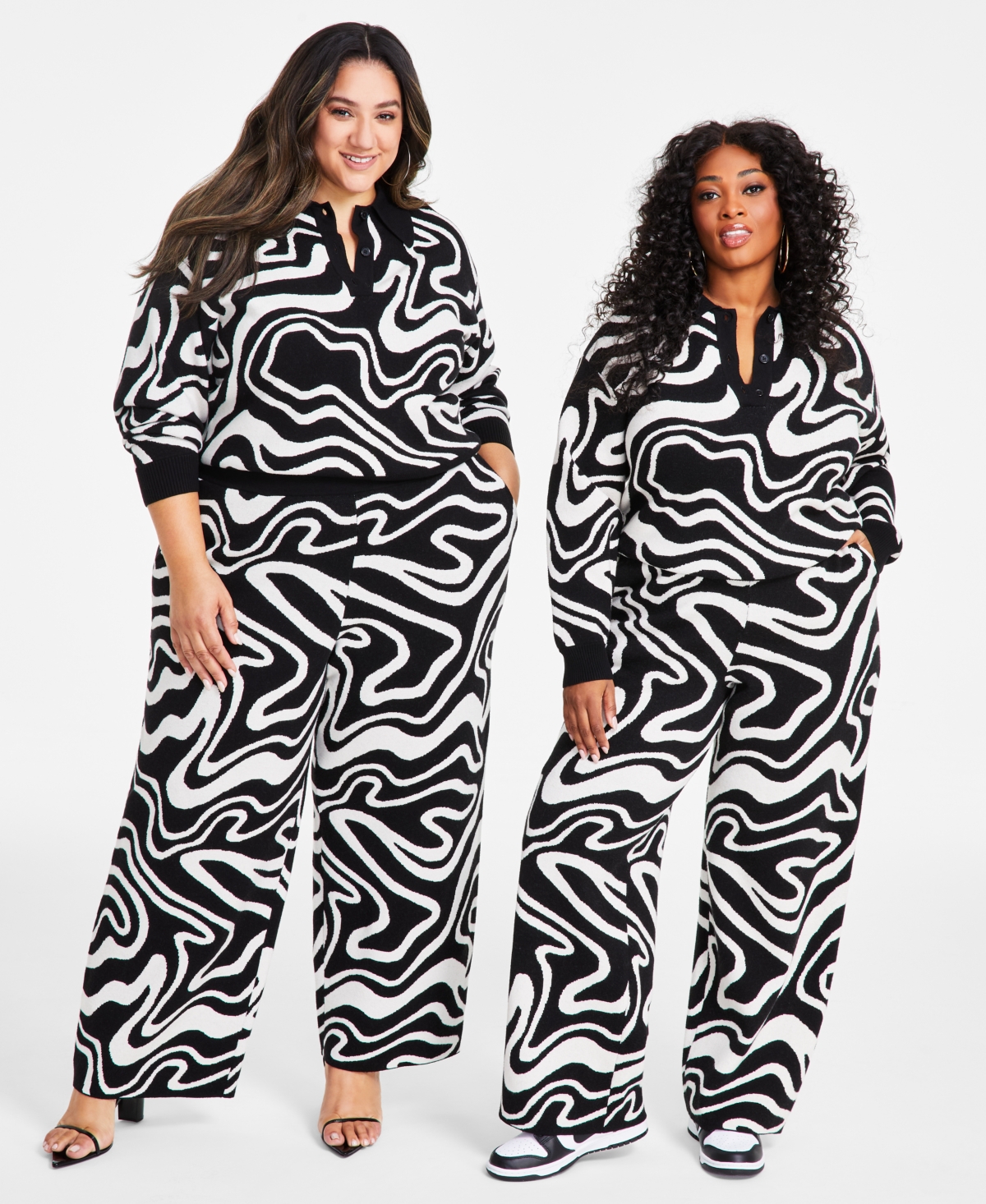 Nina Parker Trendy Plus Size Swirl Polo Sweater