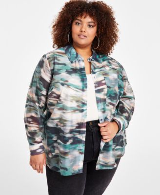 Trendy Plus Size Organza Button-Front Shirt 