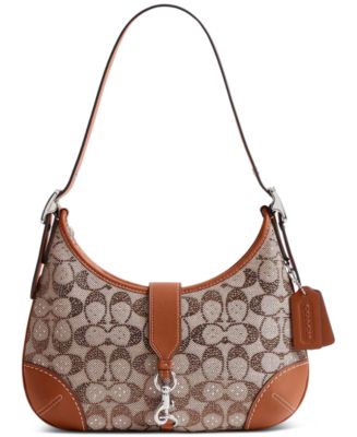 COACH Hamptons Medium Crystal Signature Jacquard Hobo Bag - Macy