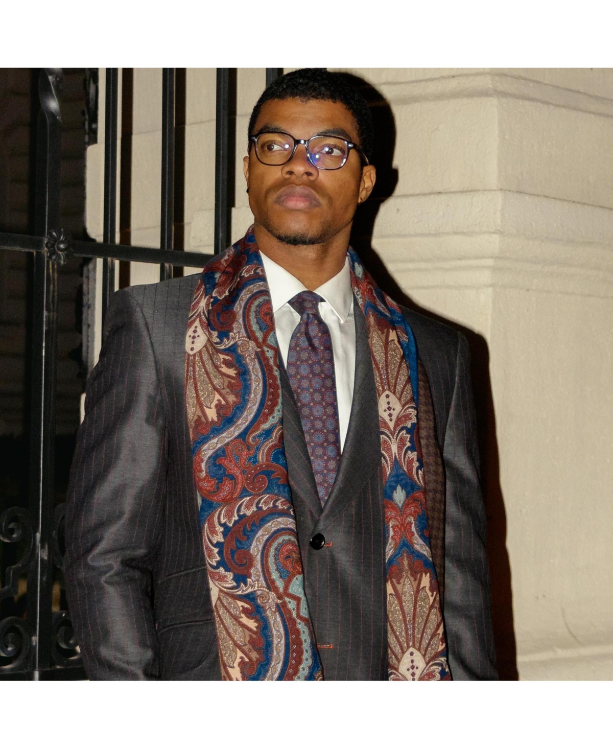 Aosta - Wool Scarf - Burgundy, blue and brown
