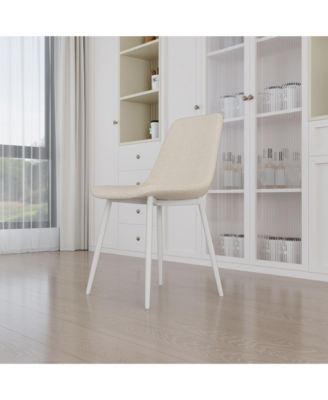 A set of 4 dining chairs, modern kitchen dining chairs, linen padded chairs, and sturdy white metal leg decorated dining chairs