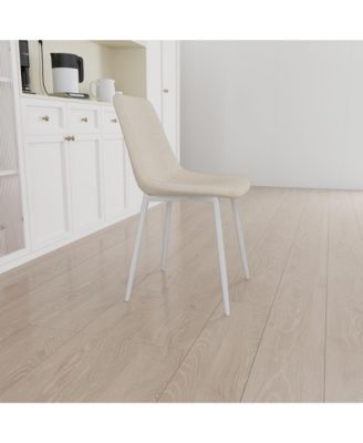 A set of 4 dining chairs, modern kitchen dining chairs, linen padded chairs, and sturdy white metal leg decorated dining chairs