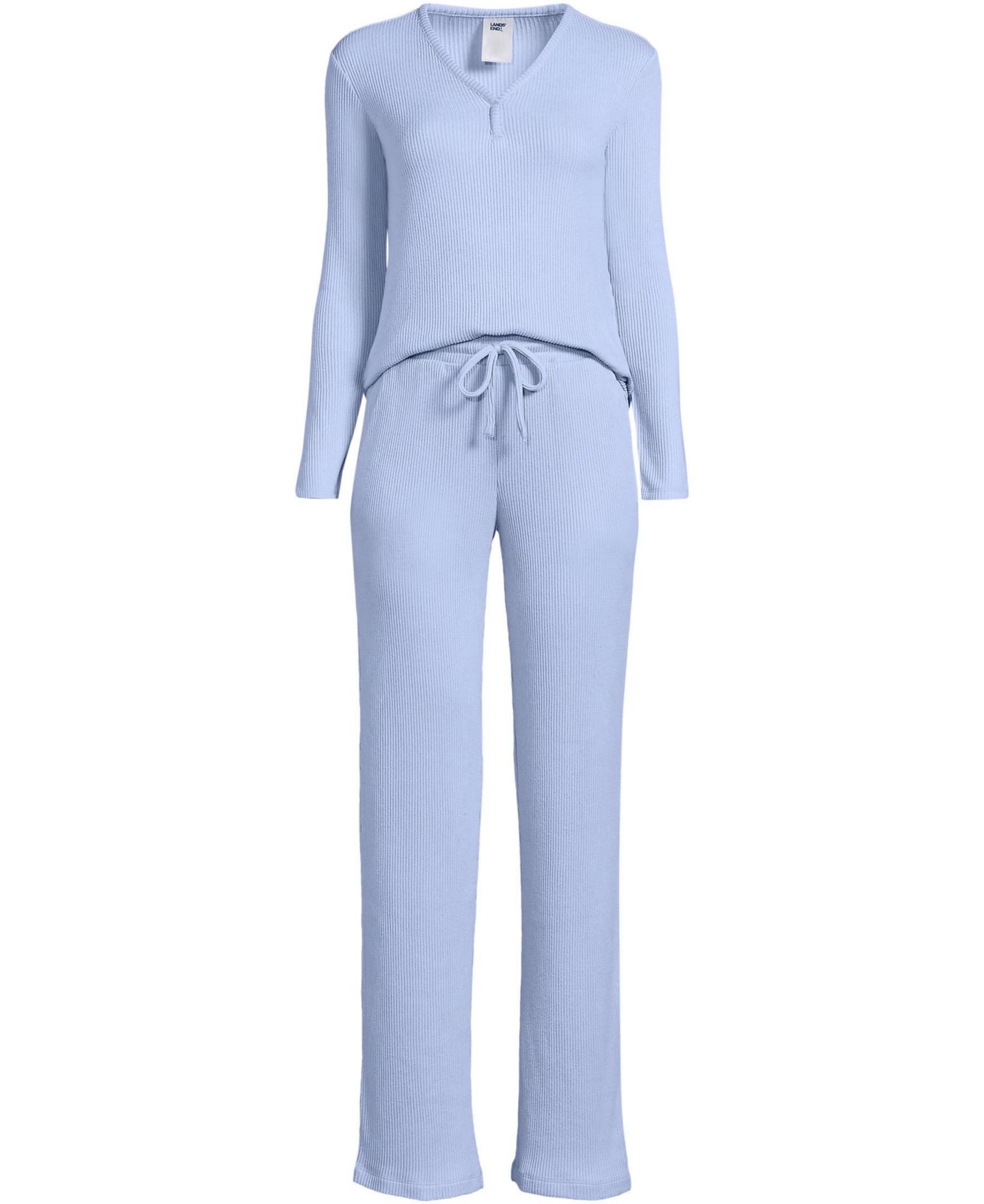 Женские пижамы Lands' End Women's Cozy 2 Piece Pajama Set - Long Sleeve Top and Pants, цвет: Light Cornflower — фото 2
