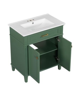30" Solid Wood & MDF Soft-Close Door Bathroom Vanity with Ceramic Basin