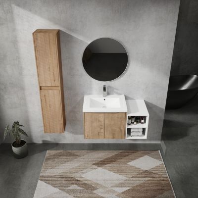 36" Wall-Mounted Bathroom Vanity With Sink and Side Cabinet, Soft Close Doors