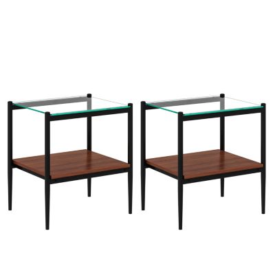 Tempered Glass Rectangle End Table Set