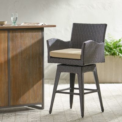Streamdale Modern Wicker Swivel Barstool with Tapered Legs