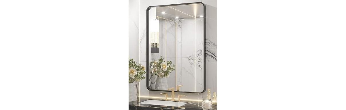 gaomonMetal Framed Bathroom Mirror for Wall, 24X32 Inch Rounded Rectangle Mirror, MatteBathroom Vanity Mirror, Environmentally Friendly