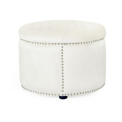 Luxurious Velvet Ottoman with Studded Rim for Comfort and Style