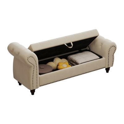 64.5" Tufted Velvet Chaise with Storage