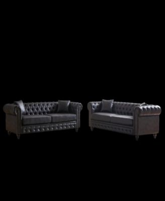 Modern Combo Sofa 3+3 Seats with Solid Wood Base