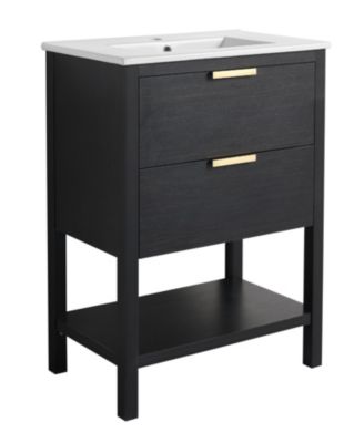 Freestanding 30" Bathroom Vanity with Golden Handle and Ceramic Sink