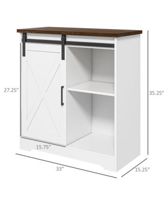 Farmhouse Coffee Bar Cabinet, 33" Buffet Sideboard with Sliding Barn Door and Adjustable Shelf, Kitchen Buffet Cabinet, White