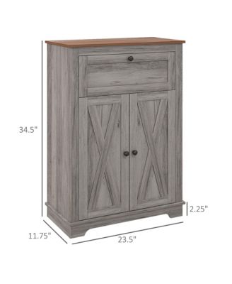 Farmhouse Barn Door Accent Cabinet, Kitchen Sideboard Storage Cabinet with Double Doors, Drawer, and Adjustable Shelf for Bedroom, Living Room, Gray