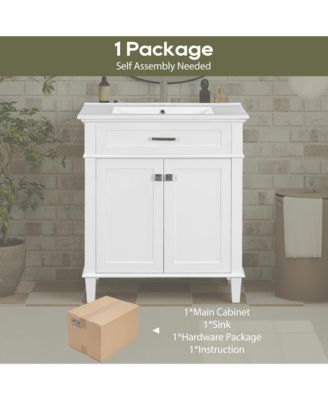 30" Vanity with Ceramic Basin and Adjustable Shelves