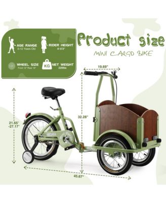 Foldable Tricycle for Kids Ages 6-12,Mini Cargo Bike, Pet Bike, Reverse Tricycle, Outdoor Parent-Child Bike for travel, With Cargo Basket and Training Wheels