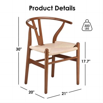 Wishbone Chairs for Dining Room, Soild Wood Weave Dining Chair, Armchair, Fully Assembled, Set of 2