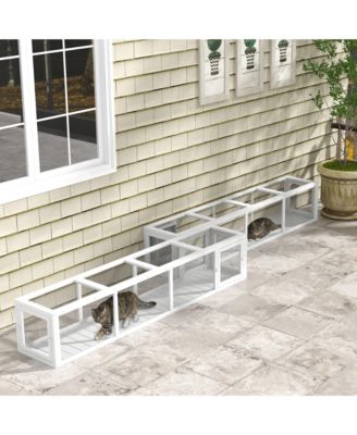 Outdoor Cat Tunnel with Extendable Design, 79" L Wooden Cat Run with Weather Protection, Connecting Inside and Outside, for Deck Patios, Balconies, White