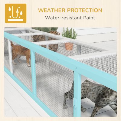 Outdoor Cat Tunnel with Extendable Design, 79" L Wooden Cat Run with Weather Protection, Connecting Inside and Outside, for Deck Patios, Balconies, White