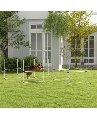 6 Piece Dog Agility Training Equipment for Dog Agility Course with Adjustable Height Jump Bars, Included Carry Bag, & Displacing Top Bar, White