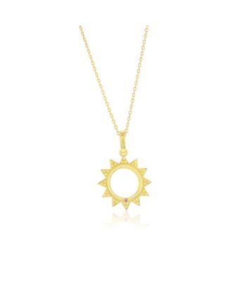 Suzy Levian Yellow Sterling Silver White Cubic Zirconia Pave Circle Sunburst Pendant