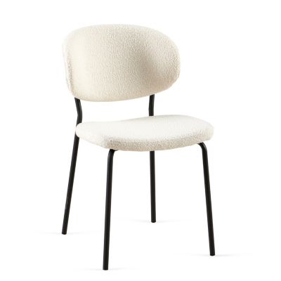 Beige Boucle Dining Chairs (Set of 2) with Metal Legs