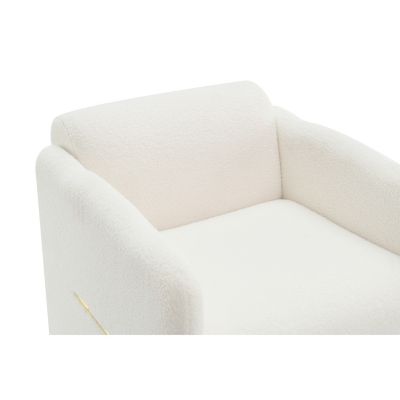 Woven Metal Accent Armchair in White Teddy Fabric