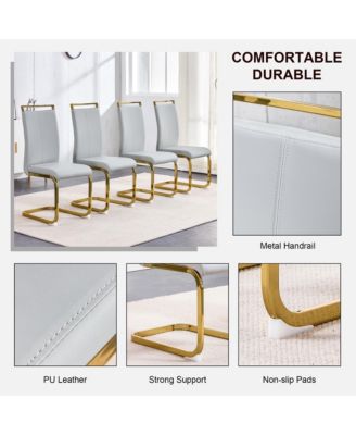 Table and chair set. Modern dining table with MDF top and beautiful MDF legs. Equipped with comfortable PU chairs and metal legs. Suitable for a wide range of decorative styles.