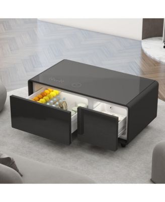 Modern Smart Coffee Table with Fridge, Bluetooth, Wireless Charging