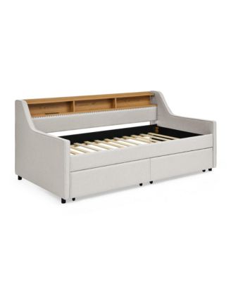 Upholstered Sofa Bed with LED Lights, Storage, and Adjustable Headboard