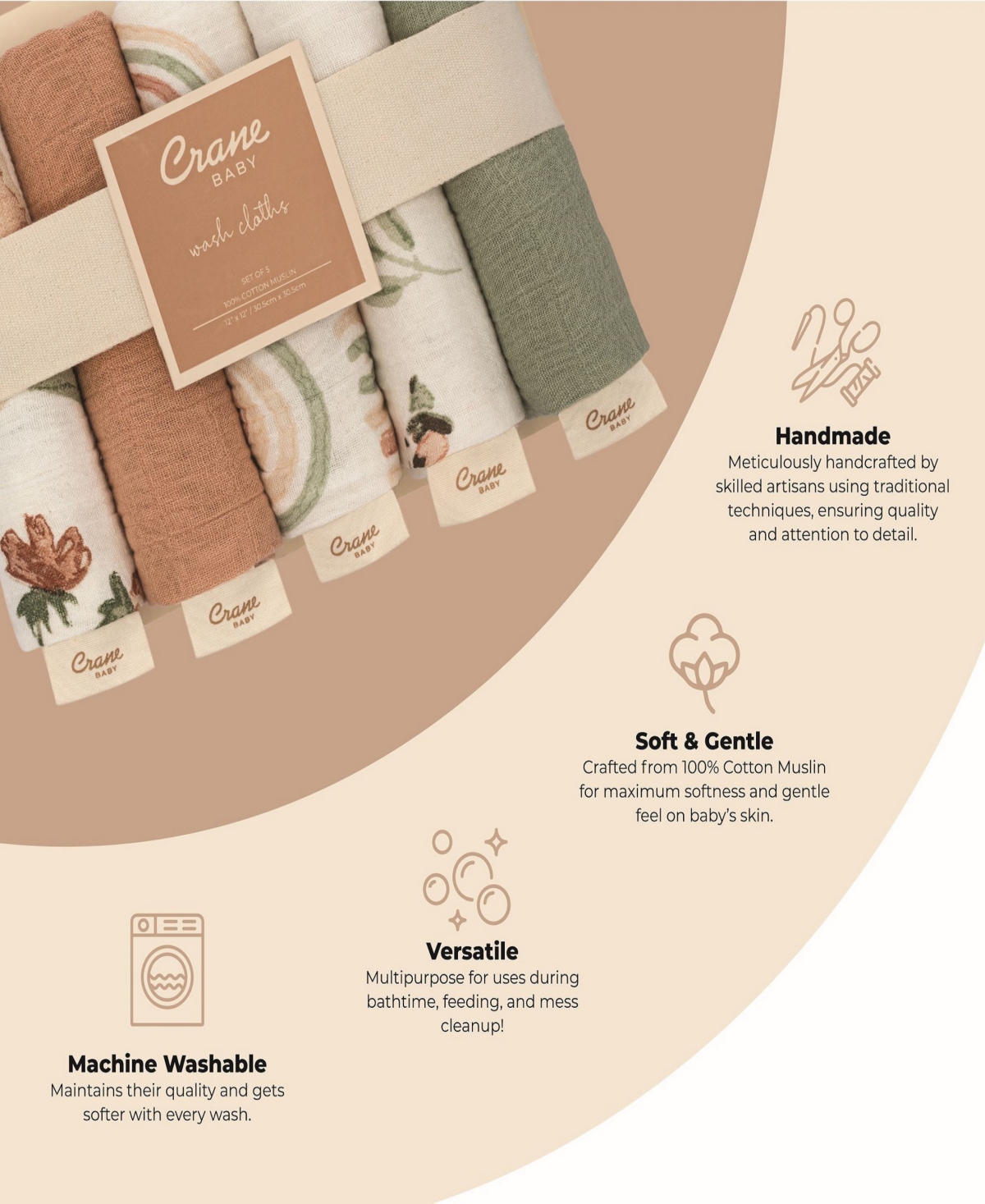 CRANE BABY INFANTS PARKER PINK FLORAL WASH CLOTH, 5-PC. SET 