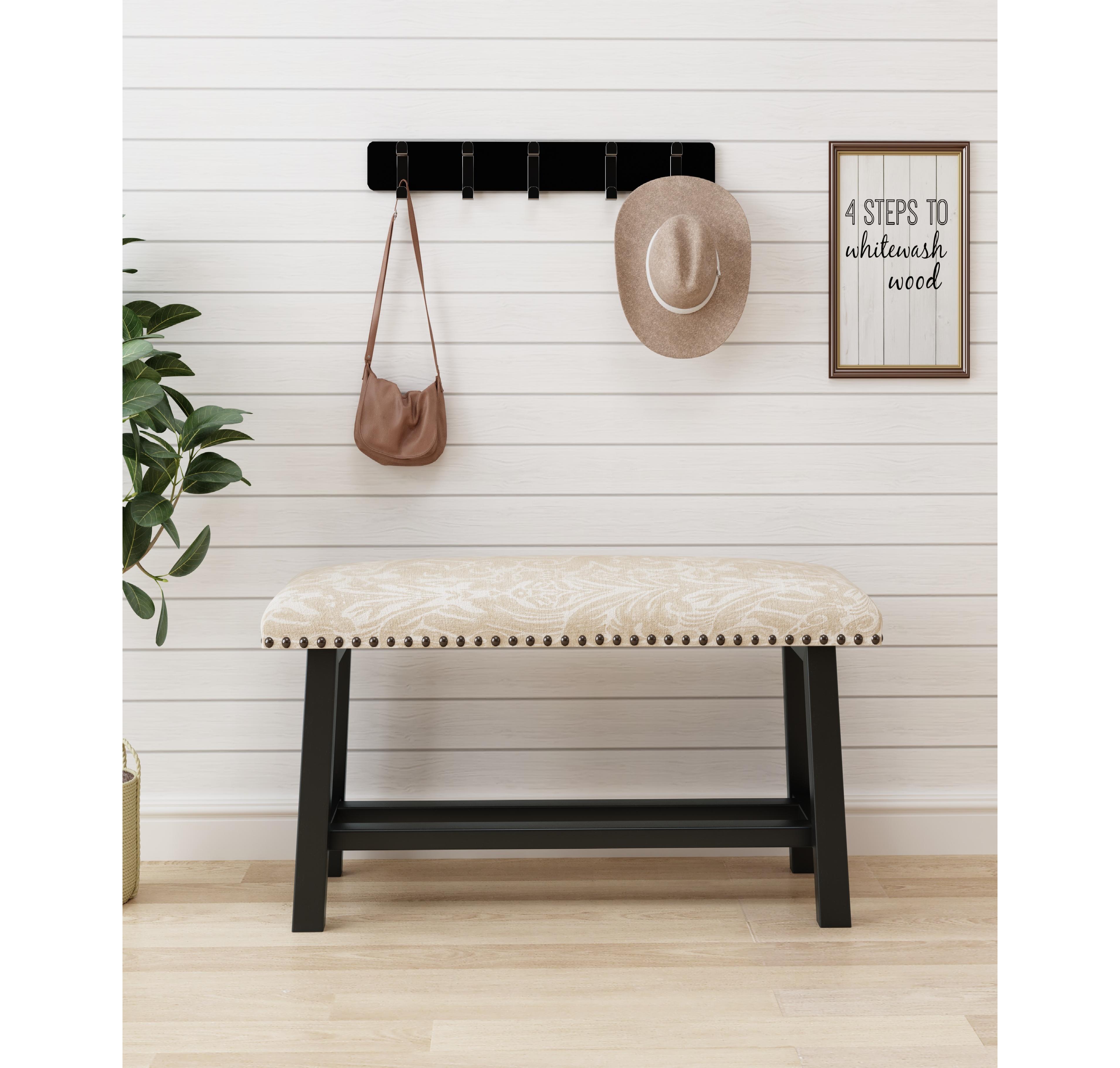 Streamdale Furniture 39" Vintage, Linen with Upholstered Bench Seat, Rustic Wood Legs for Bedroom, Living Room, Beige
