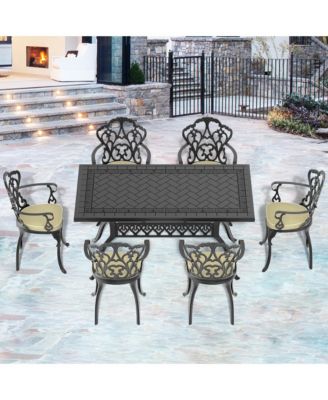 (Cushions In Random Colors)7-Piece Set Of Cast Aluminum Patio Furniture With Cushions
