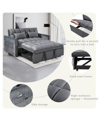 Modern flannel double sofa with folding bed, small double sofa with three in one convertible sofa bed, adjustable backrest and storage space, including pillows, perfect for living room or bedroom