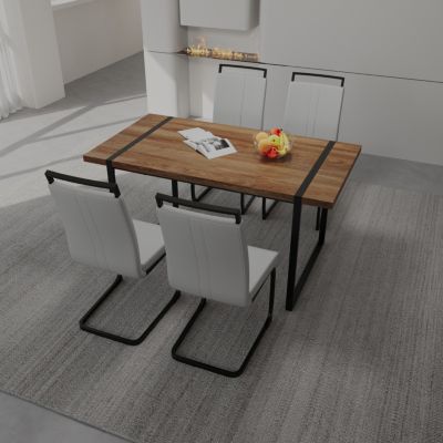 59" MDF Dining Set with Black Metal Chairs