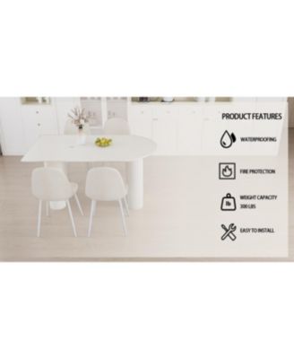 63" MDF New Cream Style Coffee Table and Modern Dining Chair 4-piece Set, Modern Fashion Kitchen Table Set, Round Wave Table Legs, Dining Table and linen Chair