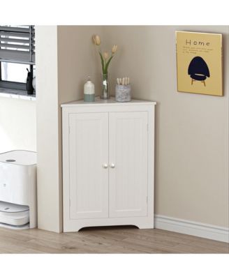 wood Corner Storage Cabinet with Adjustable Shelves