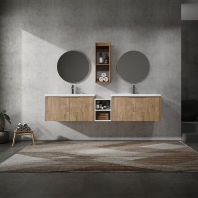  84" Wall-Mount Vanity with Sink and Cabinet