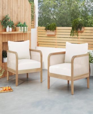 (Set of 2) Outdoor Acacia Wood Patio Club Chair, Textilene Patio Furniture, Waterproof Thick Cushion Deep Seating for Porch, Garden, Backyard, Balcony, Weight Capacity 400lbs, Light Teak Finish, Beige